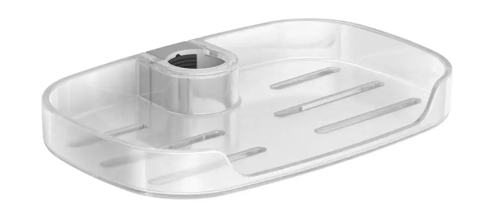 Transparente Seifenschale von HANSA mit runder Öffnung in der Mitte und rutschfester Oberfläche. Ideal für die Ablage von Seife in Badezimmern oder Küchen.